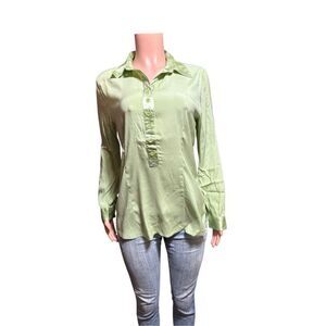 Pulp women's long sleeve half button pop over lettuce henley loose shirt M